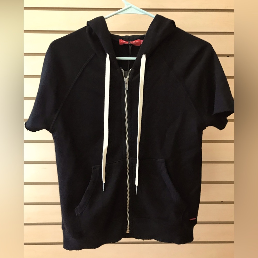 Philanthropy Hooded Zip up short sleeve sweat top